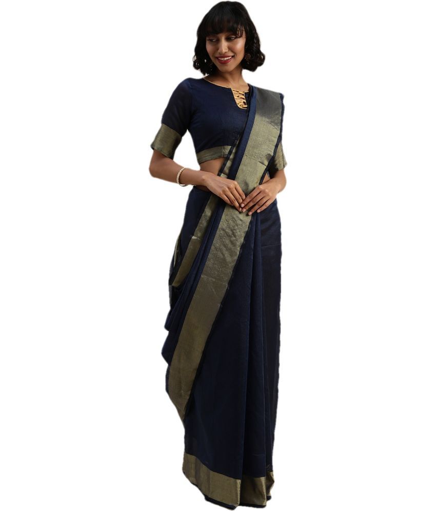     			Saadhvi Net Cut Outs Saree With Blouse Piece - Blue ( Pack of 1 )