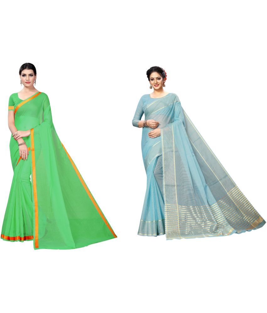     			Saadhvi Net Cut Outs Saree With Blouse Piece - Light Blue ( Pack of 1 )