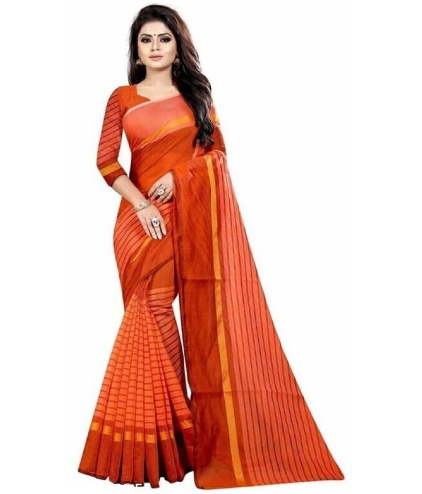     			Saadhvi Net Cut Outs Saree With Blouse Piece - Orange ( Pack of 1 )