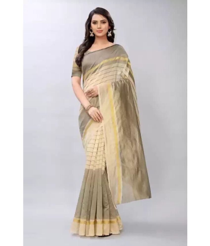     			Saadhvi Net Cut Outs Saree With Blouse Piece - Cream ( Pack of 1 )