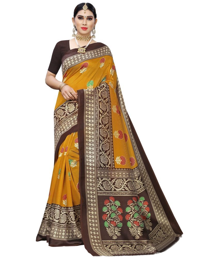     			Saadhvi Net Cut Outs Saree With Blouse Piece - Mustard ( Pack of 1 )