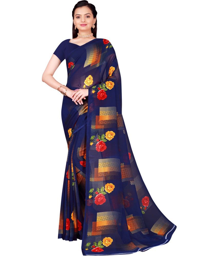     			Saadhvi Net Cut Outs Saree With Blouse Piece - Navy Blue ( Pack of 1 )