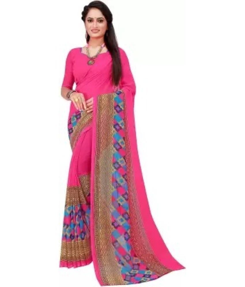     			Saadhvi Net Cut Outs Saree With Blouse Piece - Pink ( Pack of 1 )