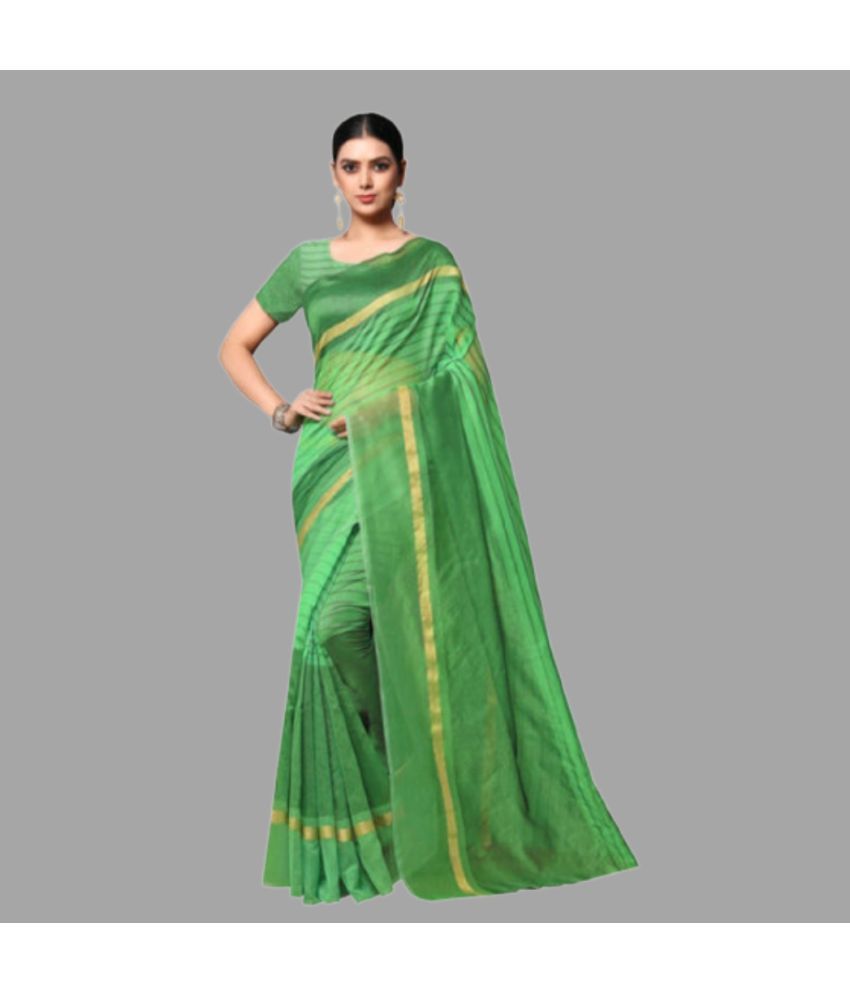     			Saadhvi Net Cut Outs Saree With Blouse Piece - Green ( Pack of 1 )