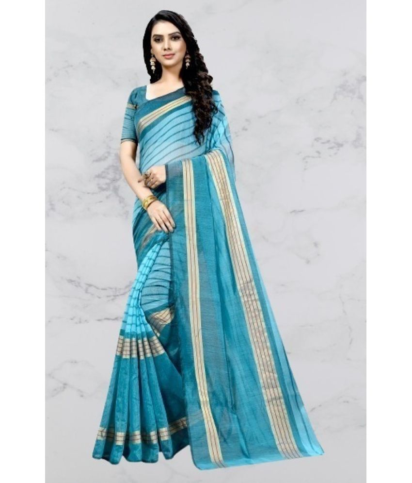     			Saadhvi Net Cut Outs Saree With Blouse Piece - Blue ( Pack of 1 )