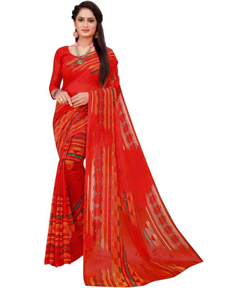     			Saadhvi Net Cut Outs Saree With Blouse Piece - Red ( Pack of 1 )