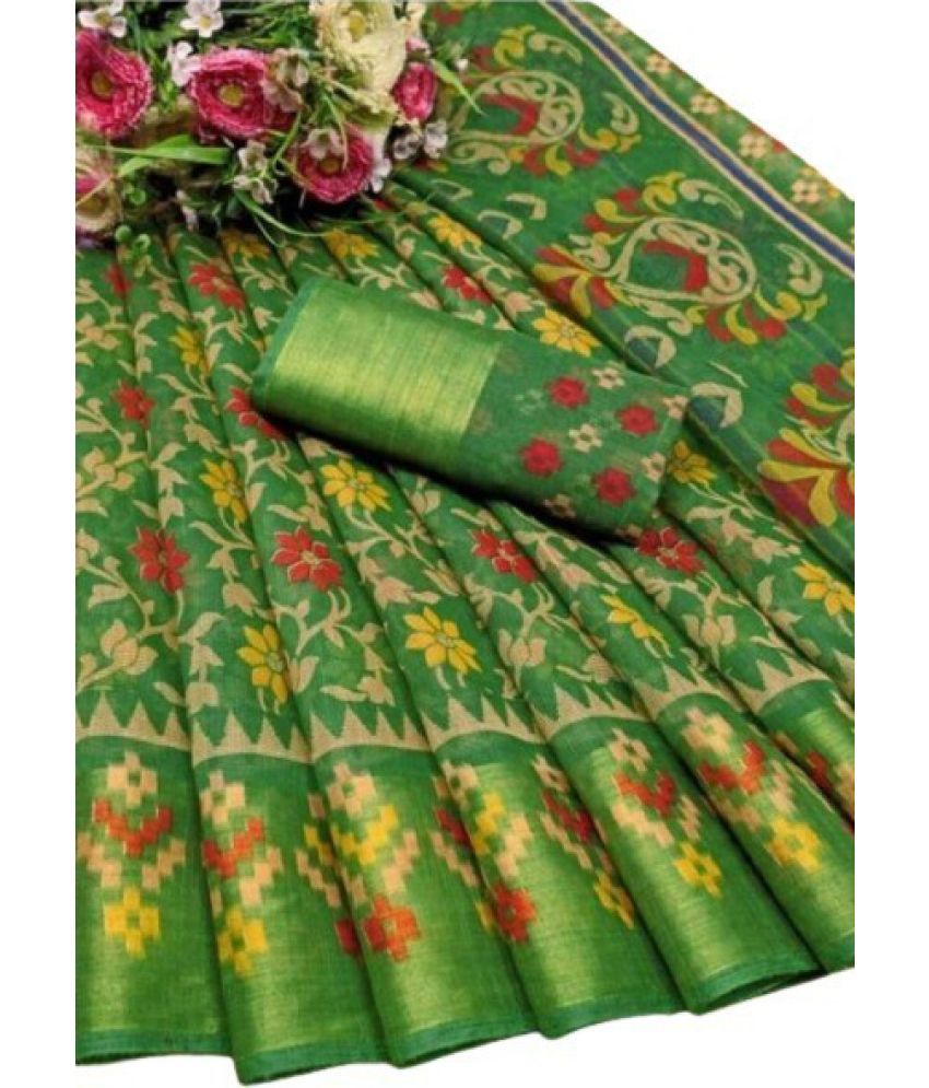     			Saadhvi Net Cut Outs Saree With Blouse Piece - Green ( Pack of 1 )