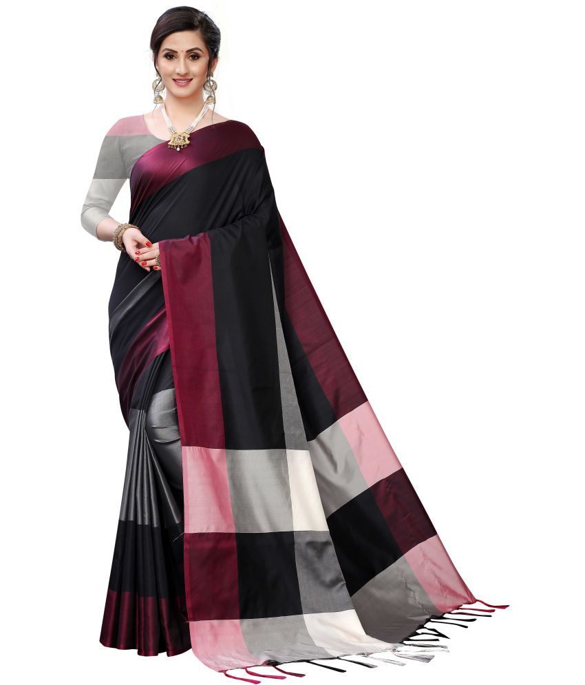     			Saadhvi Net Cut Outs Saree With Blouse Piece - Black ( Pack of 1 )