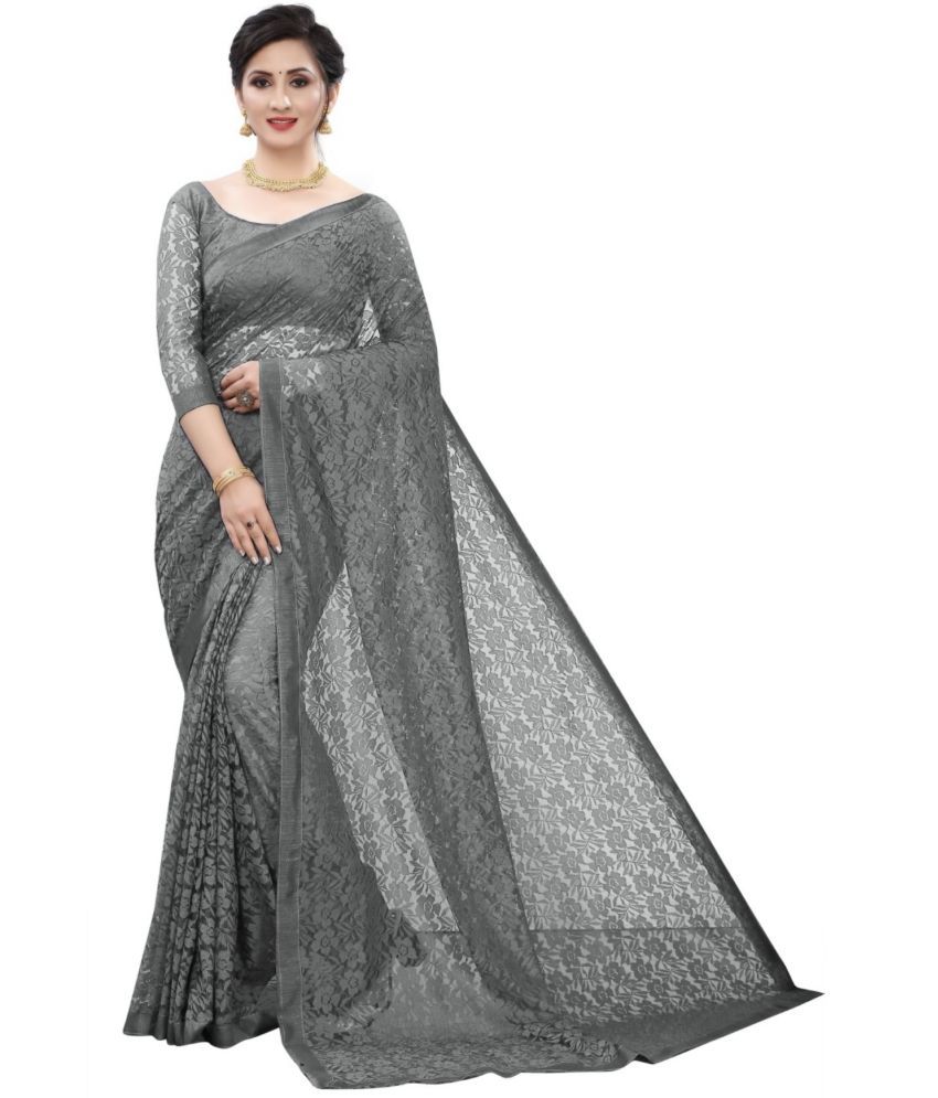     			Saadhvi Net Cut Outs Saree With Blouse Piece - Grey ( Pack of 1 )