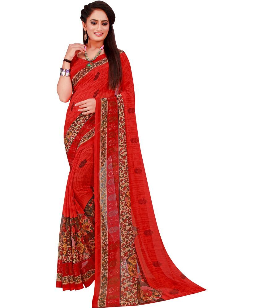     			Saadhvi Net Cut Outs Saree With Blouse Piece - Red ( Pack of 1 )