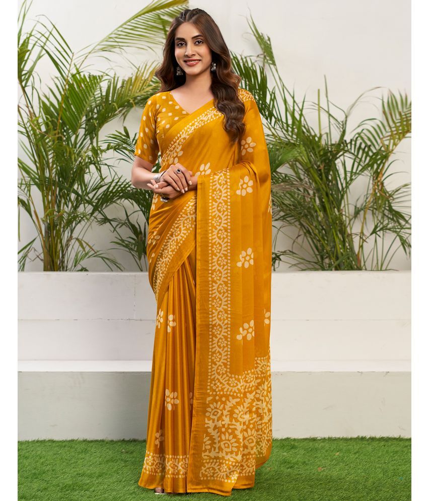     			Samah Chiffon Printed Saree With Blouse Piece - Yellow ( Pack of 1 )