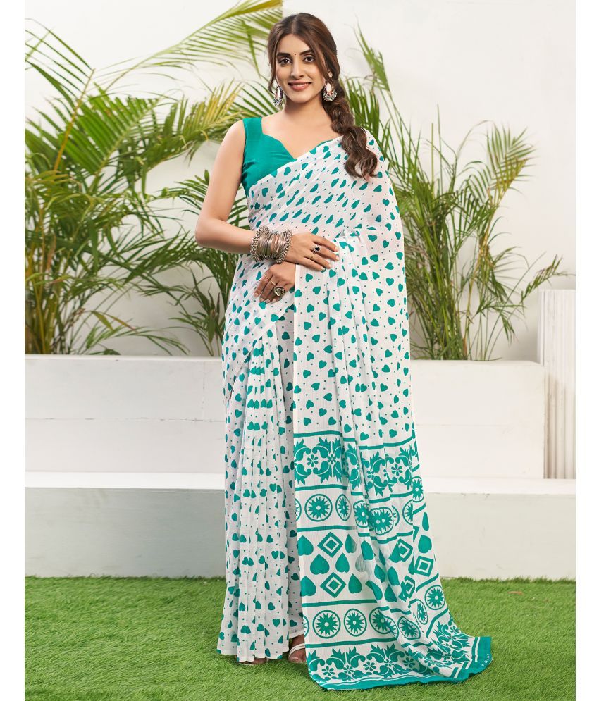     			Samah Chiffon Printed Saree With Blouse Piece - Turquoise ( Pack of 1 )