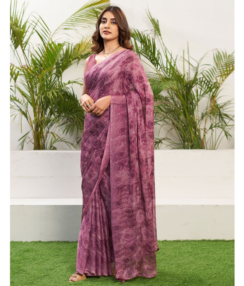     			Satrani Chiffon Printed Saree With Blouse Piece - Magenta ( Pack of 1 )