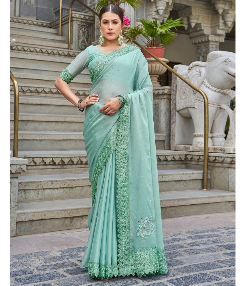     			Satrani Georgette Embellished Saree With Blouse Piece - Mint Green ( Pack of 1 )