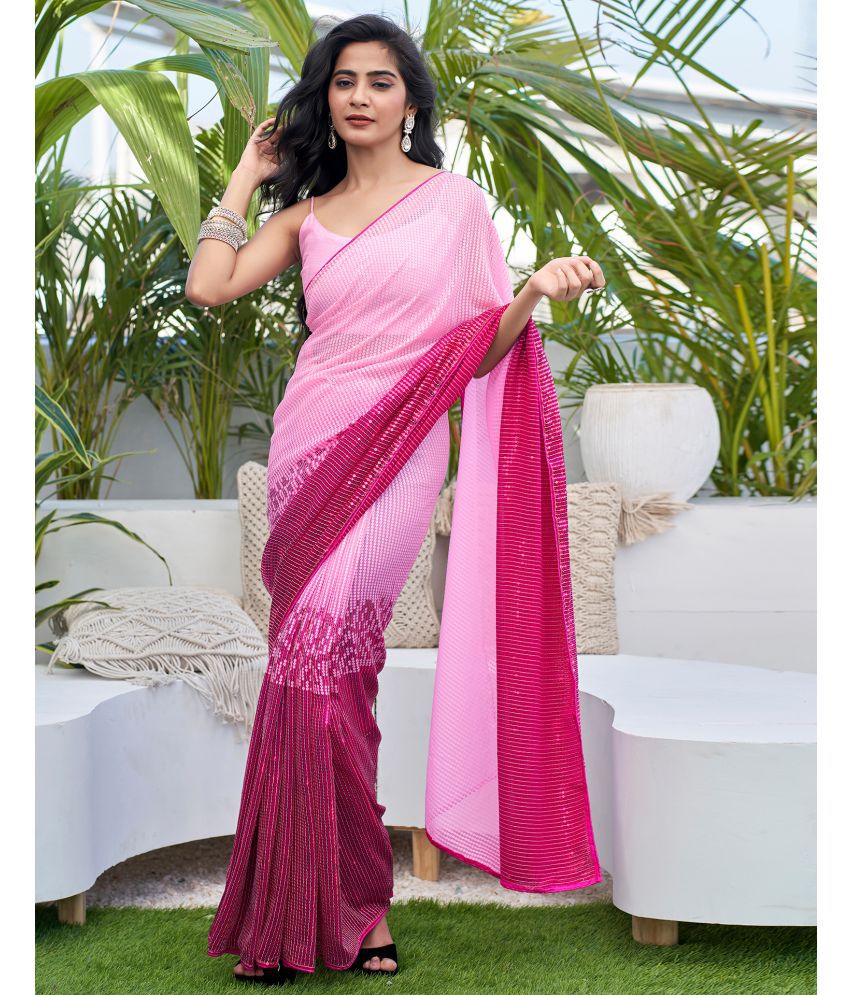     			Satrani Georgette Embellished Saree With Blouse Piece - Pink ( Pack of 1 )