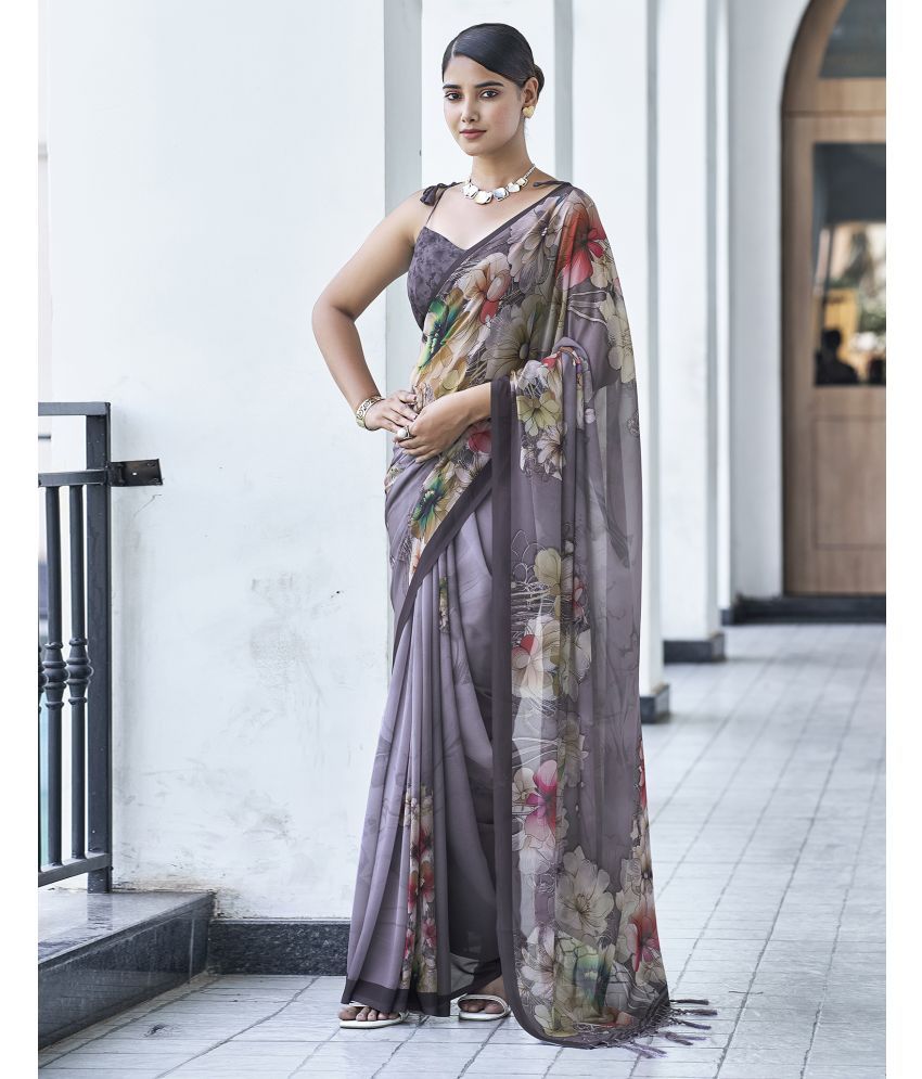     			Satrani Georgette Printed Saree With Blouse Piece - Mauve ( Pack of 1 )