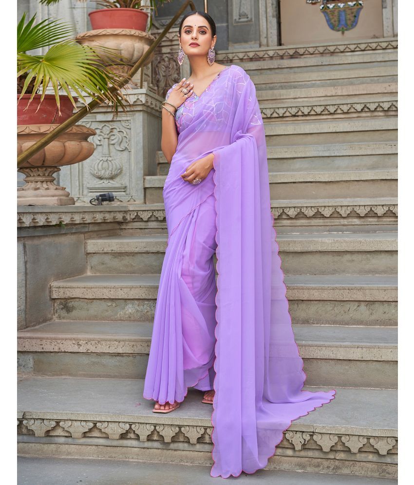     			Satrani Georgette Solid Saree With Blouse Piece - Lavender ( Pack of 1 )