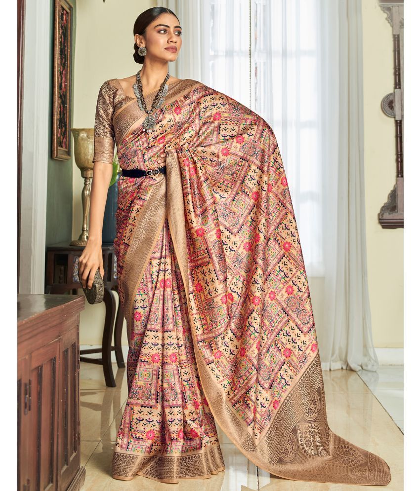     			Satrani Silk Printed Saree With Blouse Piece - Multicolor ( Pack of 1 )