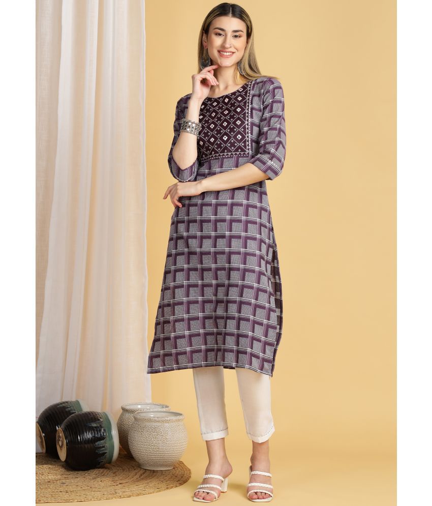     			TRAHIMAM Cotton Blend Checks Kurti With Pants Women's Stitched Salwar Suit - Multicolor ( Pack of 1 )