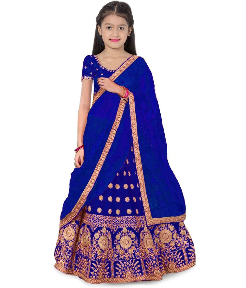     			Trijal Fab Blue Silk Girls Lehenga Choli Set ( Pack of 1 )