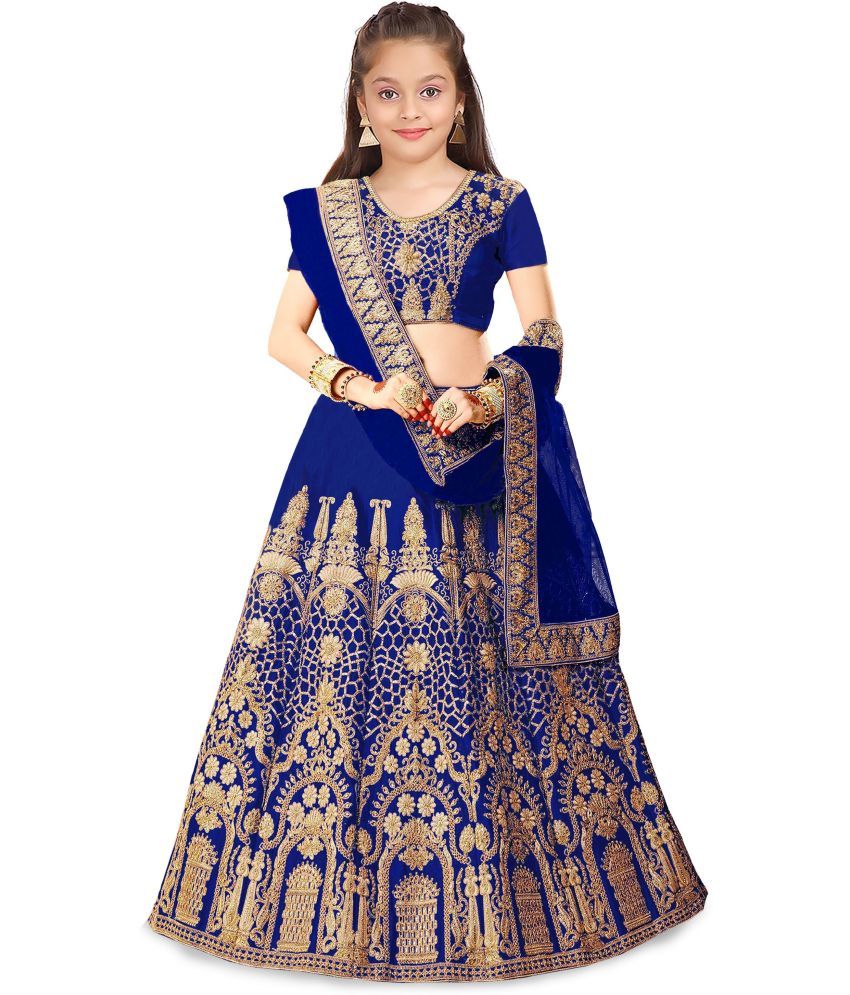     			Trijal Fab Blue Silk Girls Lehenga Choli Set ( Pack of 1 )