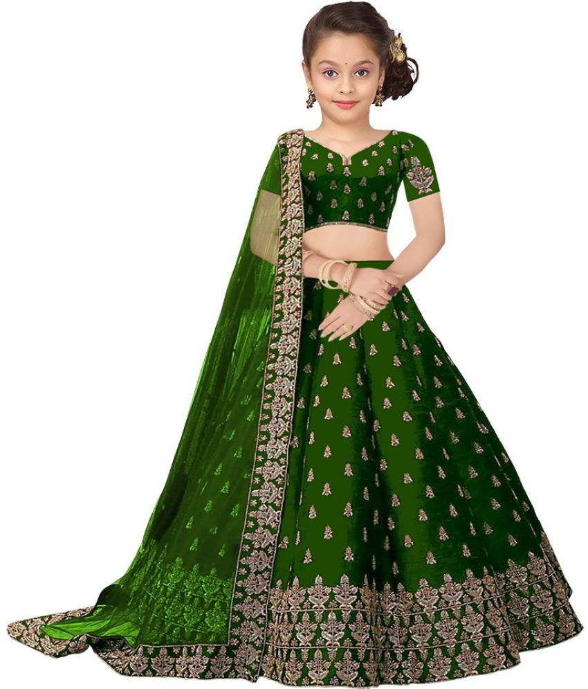     			Trijal Fab Green Silk Girls Lehenga Choli Set ( Pack of 1 )