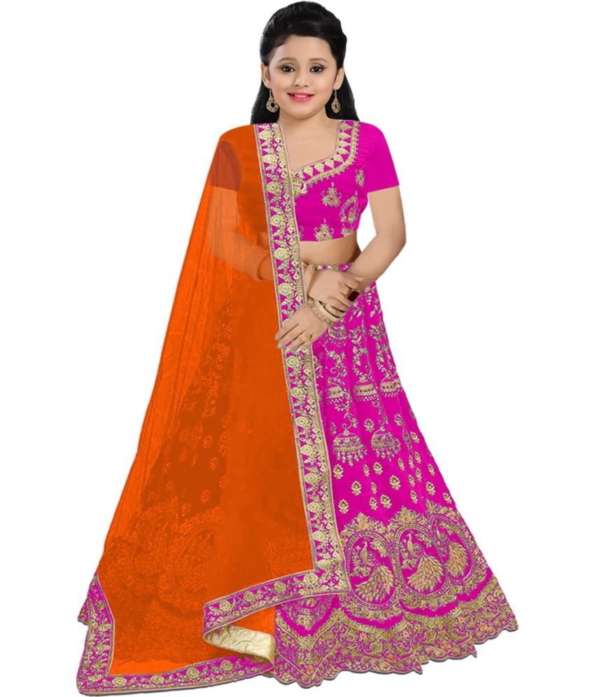     			Trijal Fab Pink Silk Girls Lehenga Choli Set ( Pack of 1 )