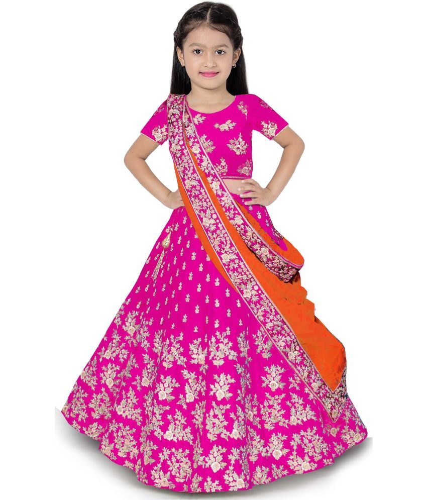     			Trijal Fab Pink Silk Girls Lehenga Choli Set ( Pack of 1 )