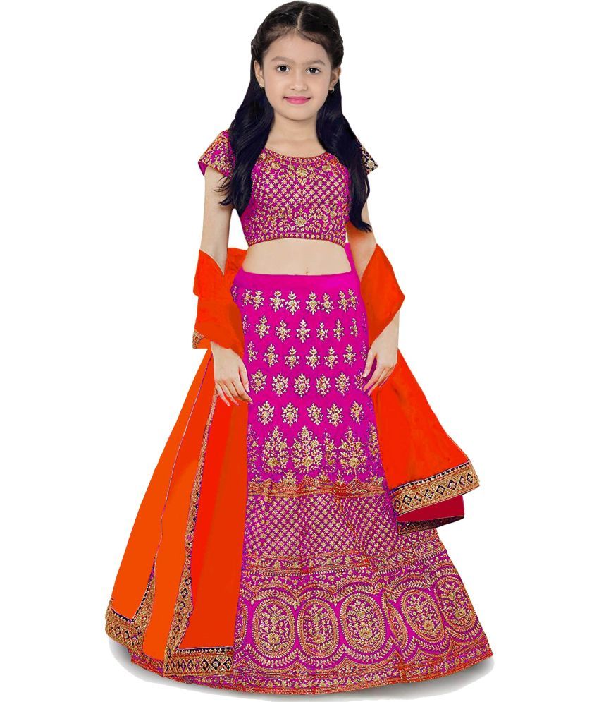     			Trijal Fab Pink Silk Girls Lehenga Choli Set ( Pack of 1 )