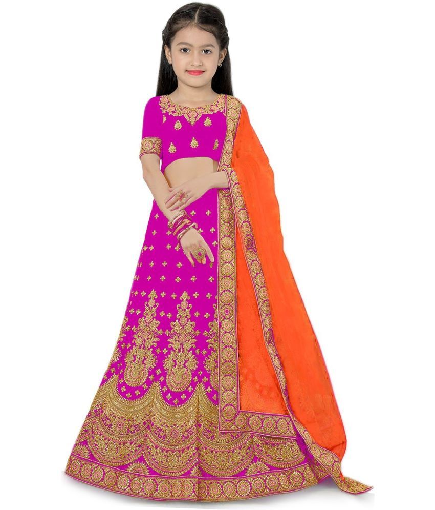     			Trijal Fab Pink Silk Girls Lehenga Choli Set ( Pack of 1 )