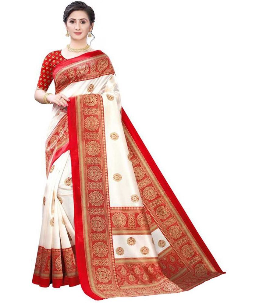     			Vkaran Cotton Silk Applique Saree Without Blouse Piece - Red ( Pack of 3 )