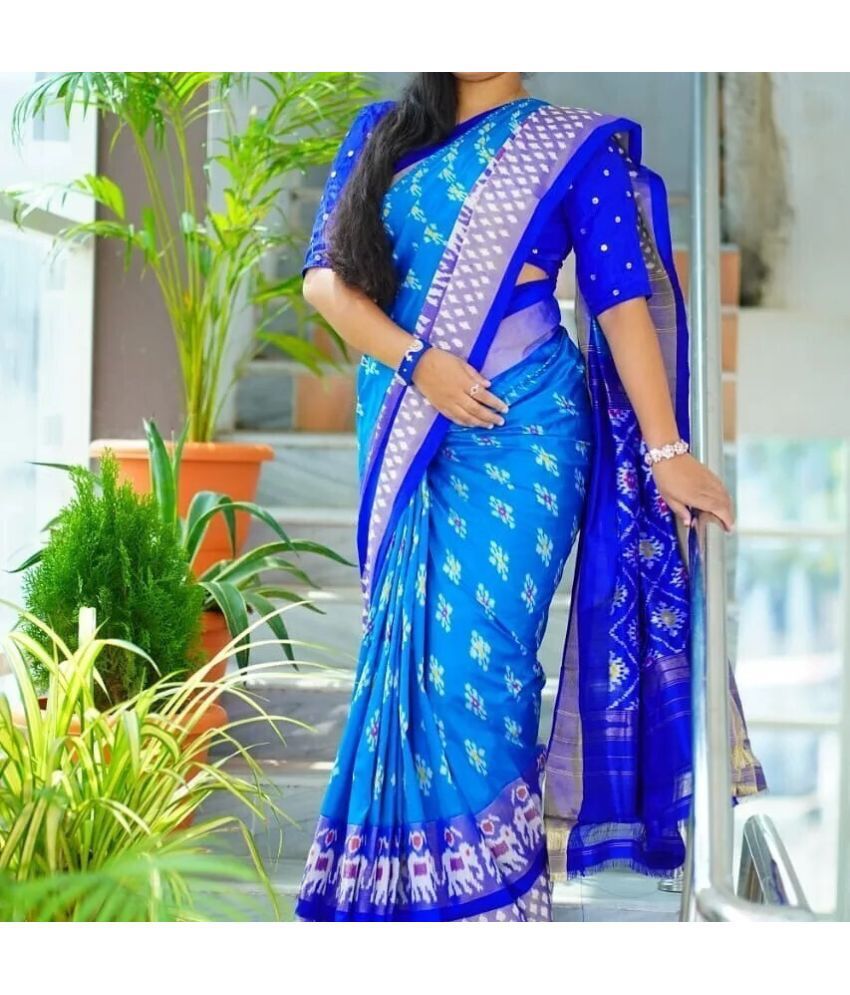     			Vkaran Cotton Silk Applique Saree Without Blouse Piece - BLUE ( Pack of 1 )