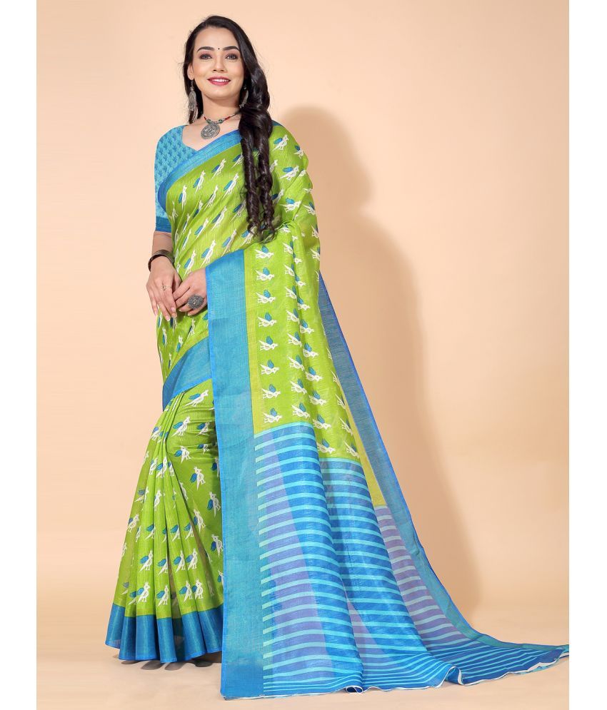     			Vkaran Cotton Silk Applique Saree Without Blouse Piece - Blue ( Pack of 1 )