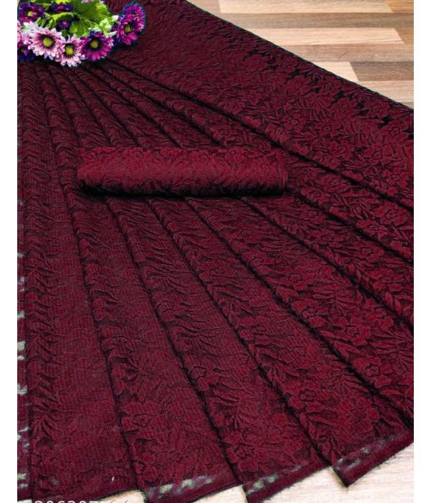     			Vkaran Cotton Silk Applique Saree Without Blouse Piece - Maroon ( Pack of 1 )