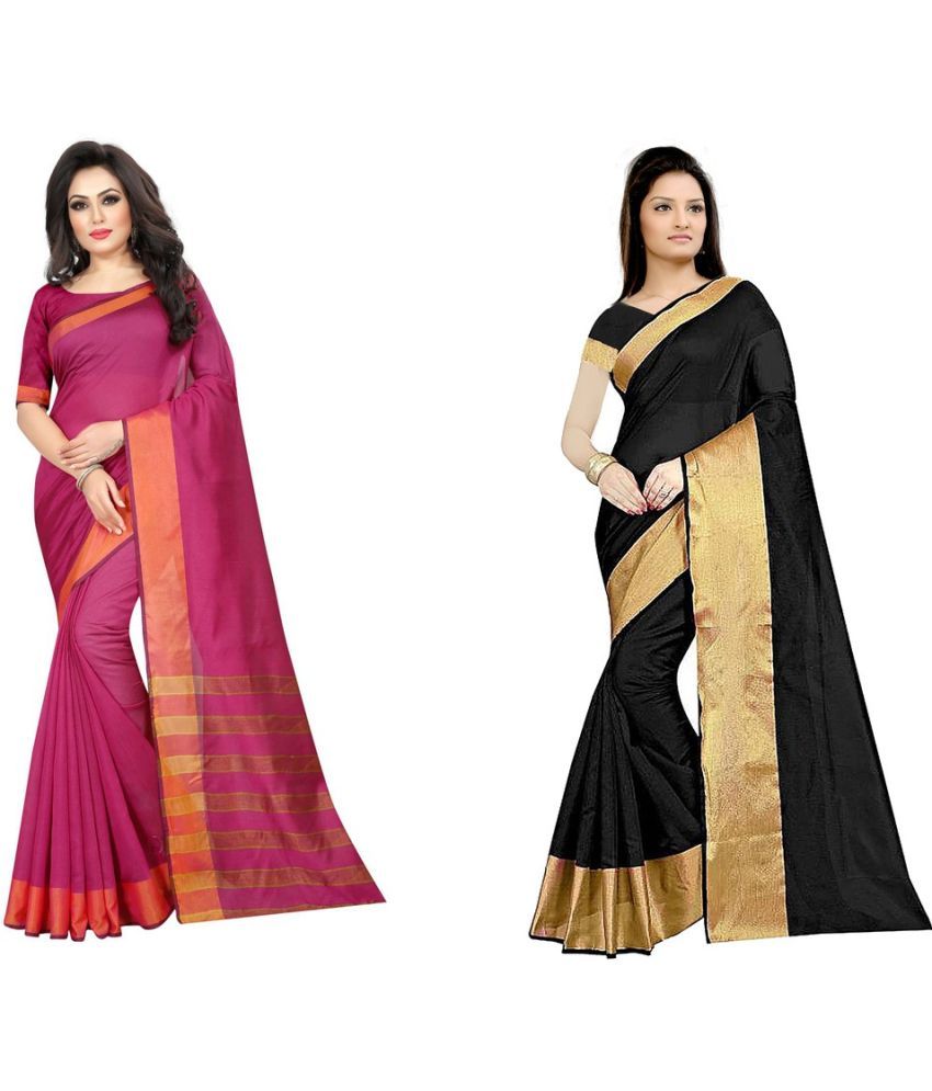     			Vkaran Cotton Silk Printed Saree With Blouse Piece - Multicolor ( Pack of 2 )