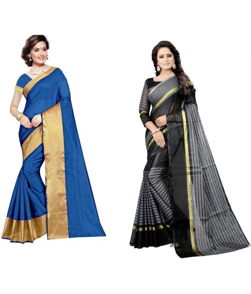     			Vkaran Cotton Silk Printed Saree With Blouse Piece - Multicolor ( Pack of 2 )