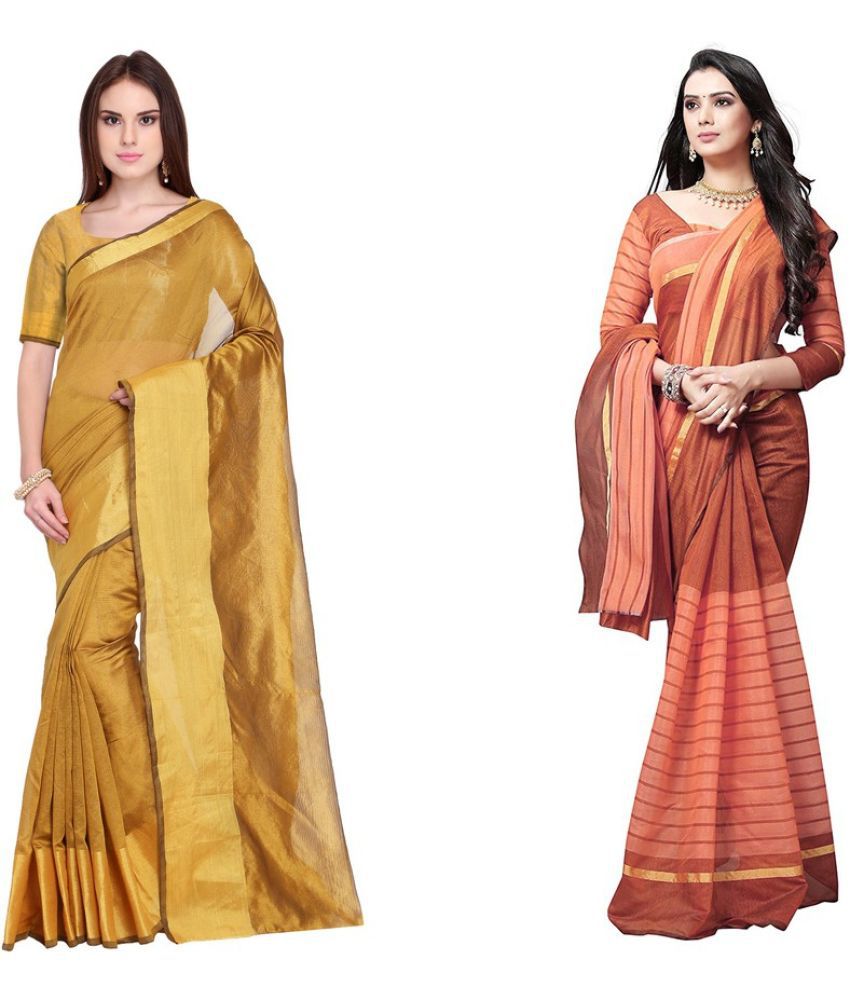     			Vkaran Cotton Silk Printed Saree With Blouse Piece - Multicolor ( Pack of 2 )