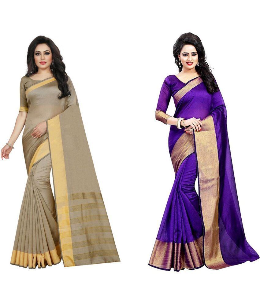     			Vkaran Cotton Silk Printed Saree With Blouse Piece - Multicolor ( Pack of 2 )