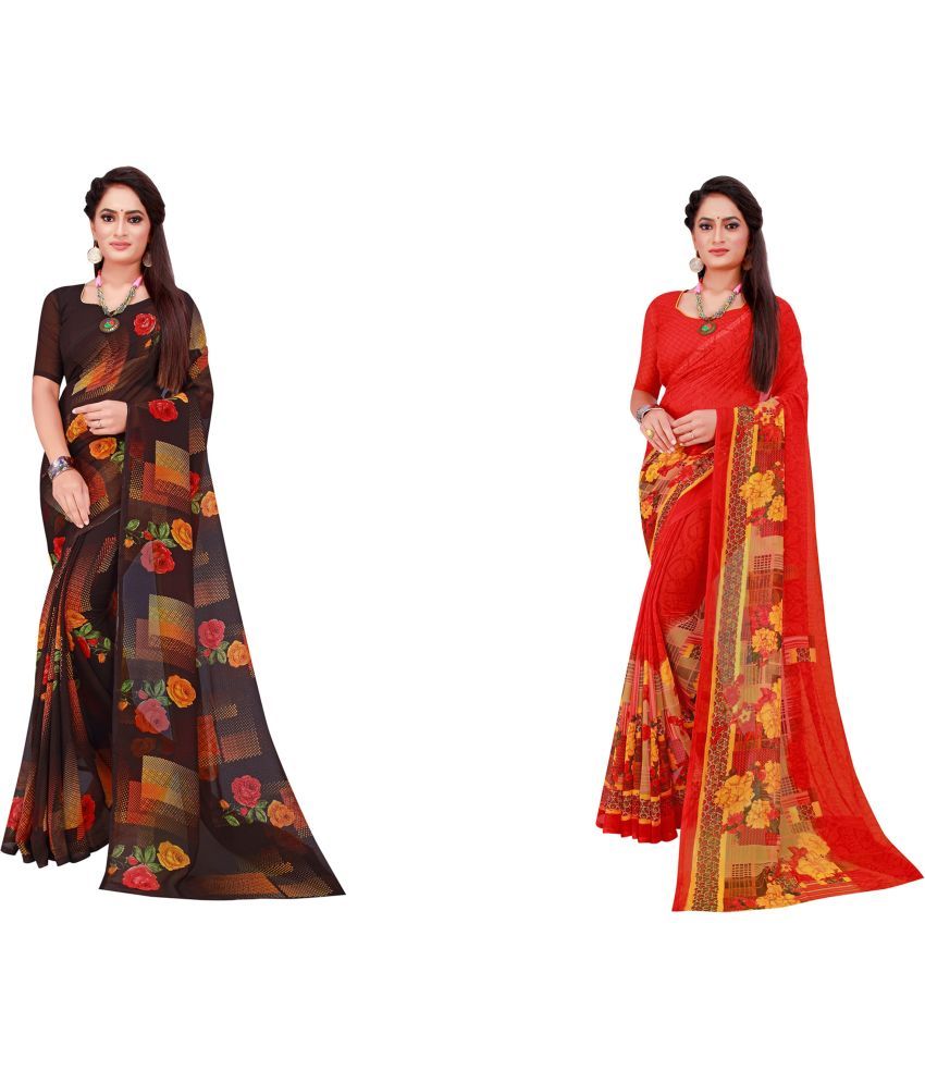     			Vkaran Cotton Silk Printed Saree With Blouse Piece - Multicolor ( Pack of 2 )