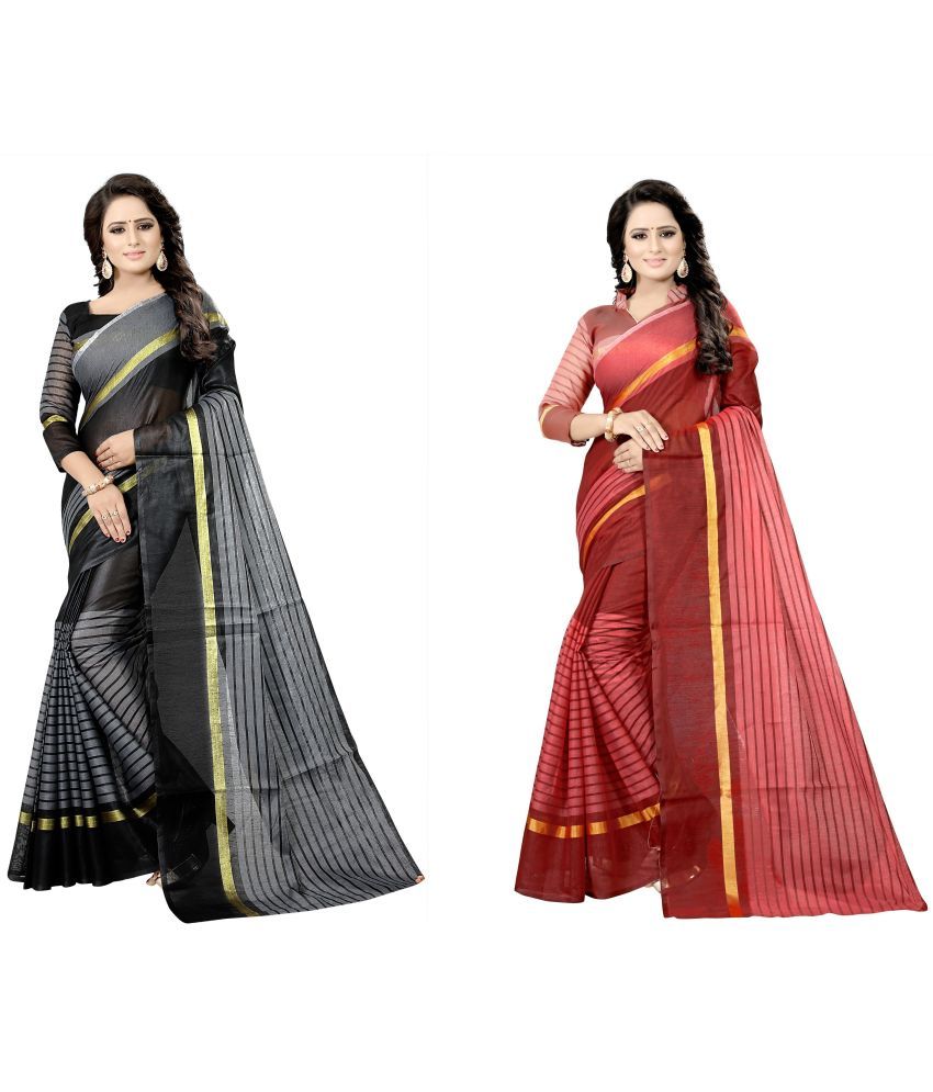     			Vkaran Cotton Silk Printed Saree With Blouse Piece - Multicolor ( Pack of 2 )