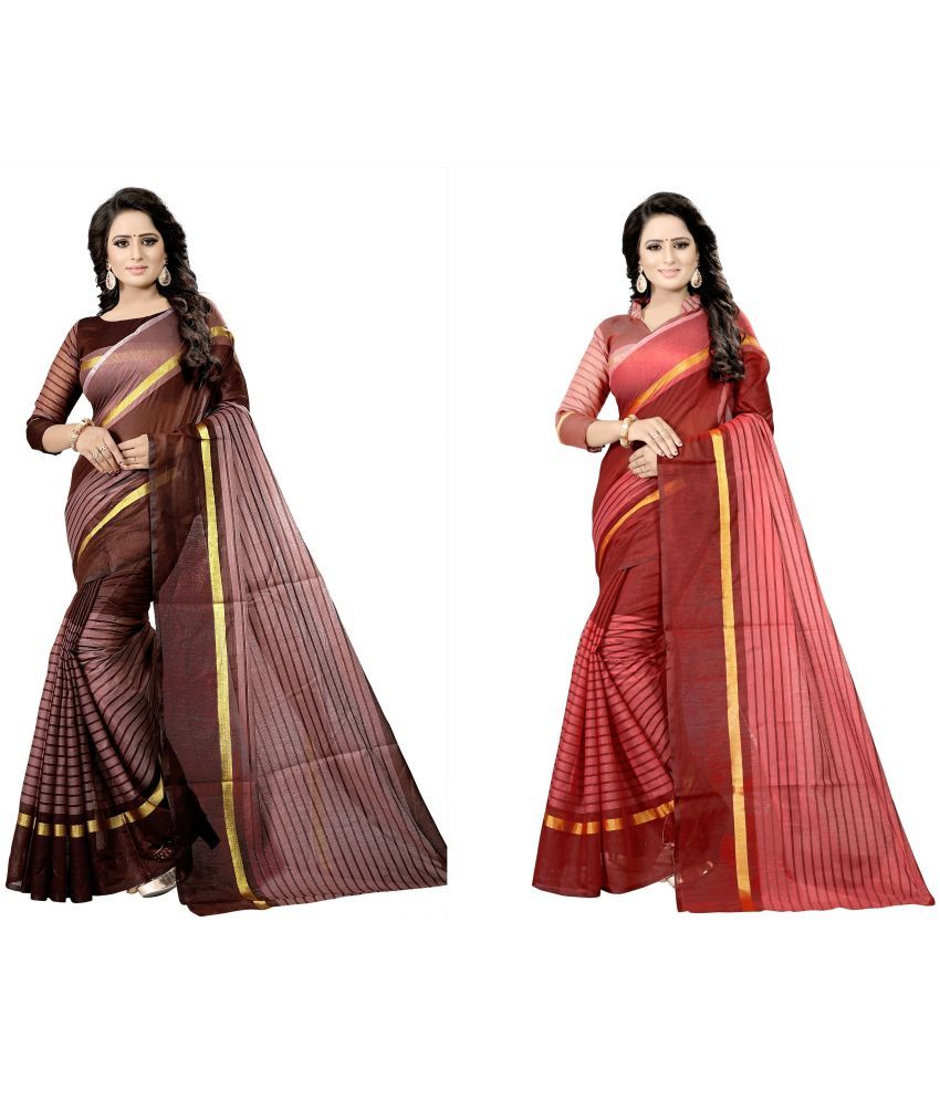     			Vkaran Cotton Silk Printed Saree With Blouse Piece - Multicolor ( Pack of 2 )