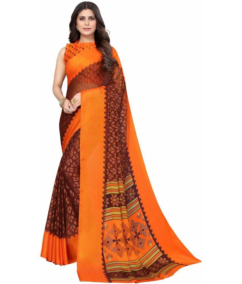     			Vkaran Cotton Silk Solid Saree Without Blouse Piece - Brown ( Pack of 1 )