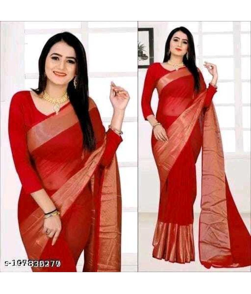     			Vkaran Net Cut Outs Saree With Blouse Piece - Orange ( Pack of 1 )