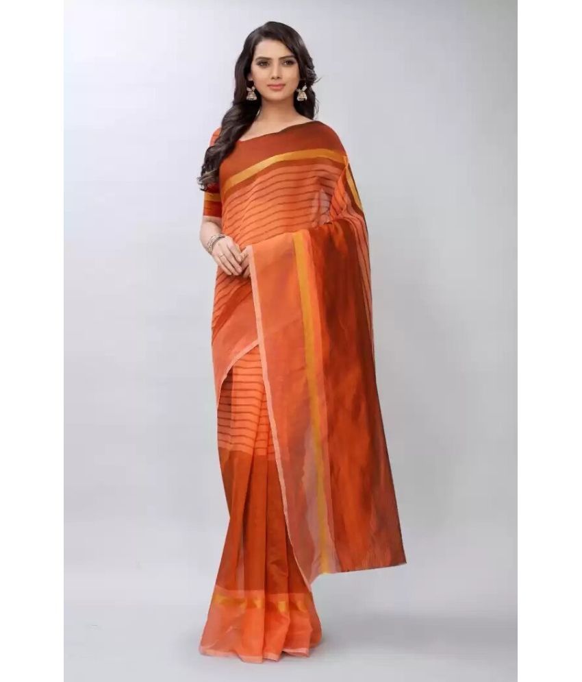     			Vkaran Net Cut Outs Saree With Blouse Piece - ORANGE ( Pack of 1 )