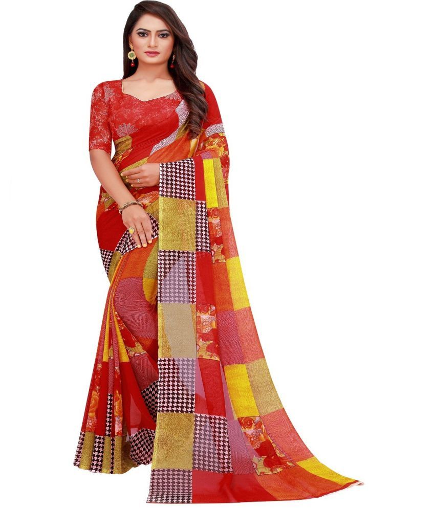     			Vkaran Net Cut Outs Saree With Blouse Piece - Multicolor ( Pack of 1 )