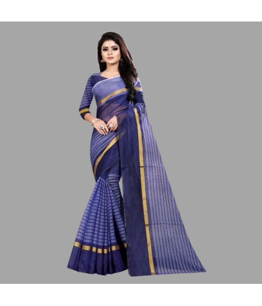     			Vkaran Net Cut Outs Saree With Blouse Piece - Blue ( Pack of 1 )