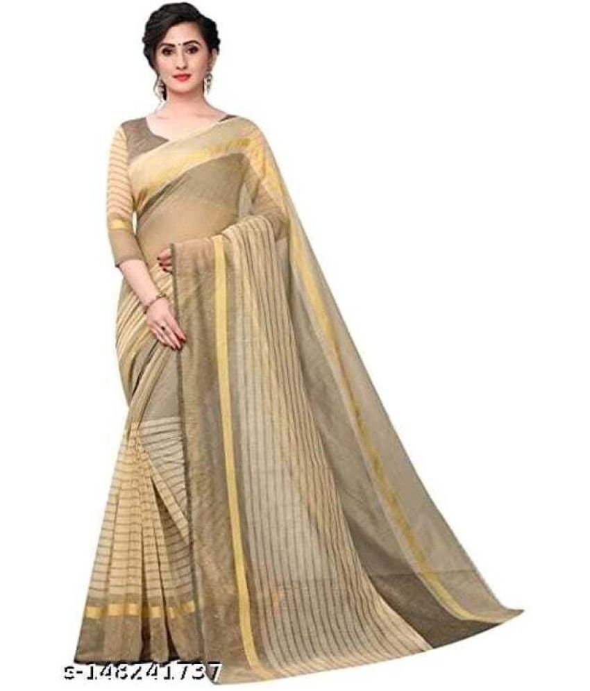     			Vkaran Net Cut Outs Saree With Blouse Piece - Gold ( Pack of 1 )