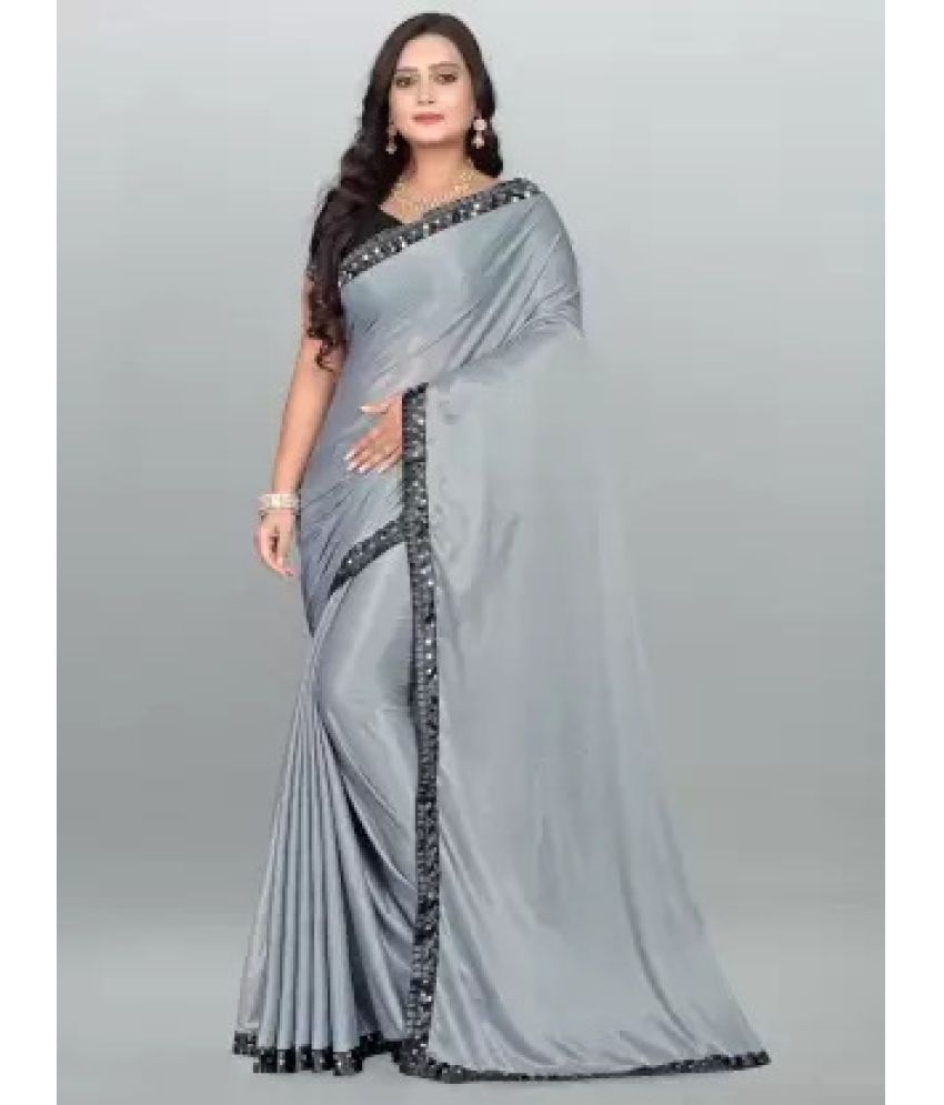     			Vkaran Net Cut Outs Saree With Blouse Piece - Grey ( Pack of 1 )