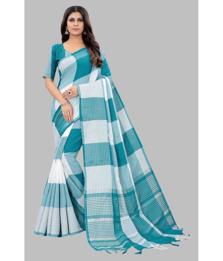     			Vkaran Net Cut Outs Saree With Blouse Piece - Blue ( Pack of 1 )