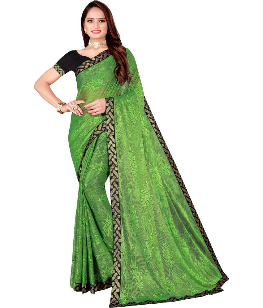     			Vkaran Net Cut Outs Saree With Blouse Piece - Lime Green ( Pack of 1 )